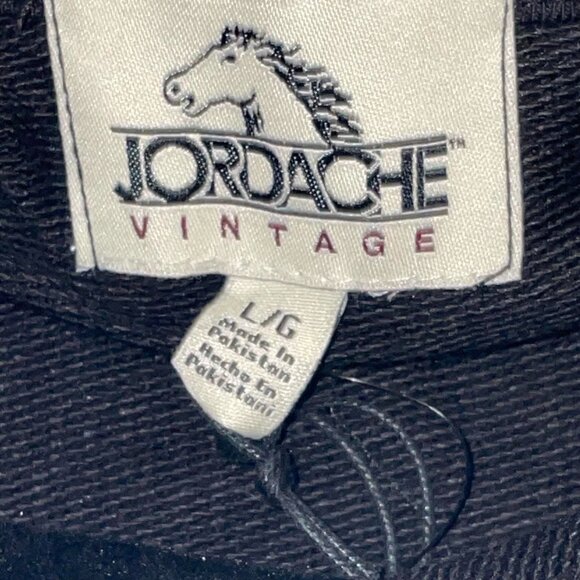 Jordache Vintage Adam Mixed Fabric Black and Blue Denim Hoodie Size L - Picture 5 of 13